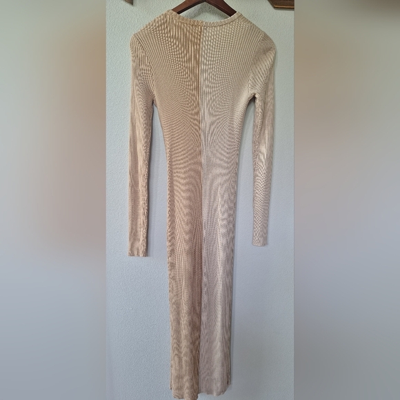 Monrow Two Tone Ribbed Colorblock Midi Sweater Dress Vneck Womens Size S - Picture 7 of 8